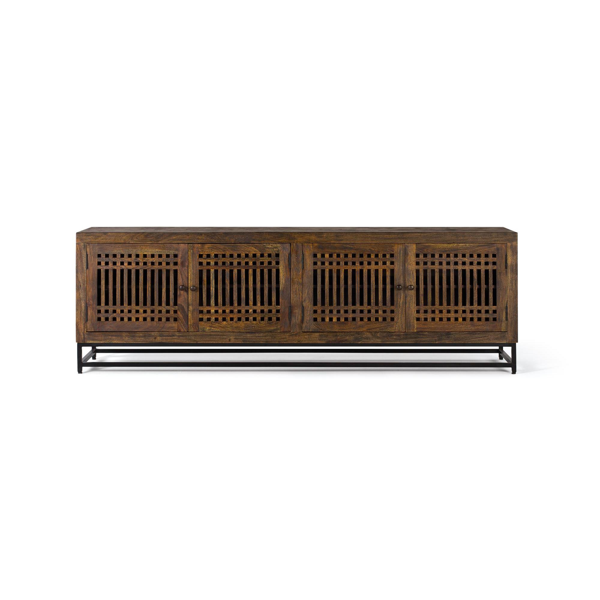 Mueble TV de madera de acacia y patas de metal con 4 puertas