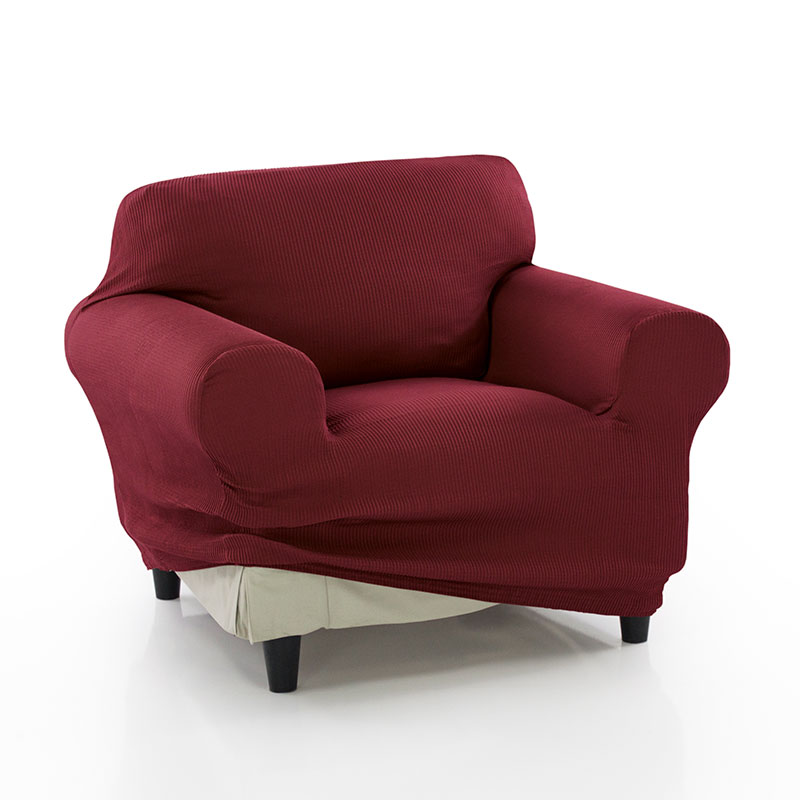 MAXIFUNDAS FUNDAS DE SOFA & CHAISE LONGUE - Funda de Sofá Elástica Strada 1 Plaza Burdeos con Montaje Fácil y Espumas Incluidas