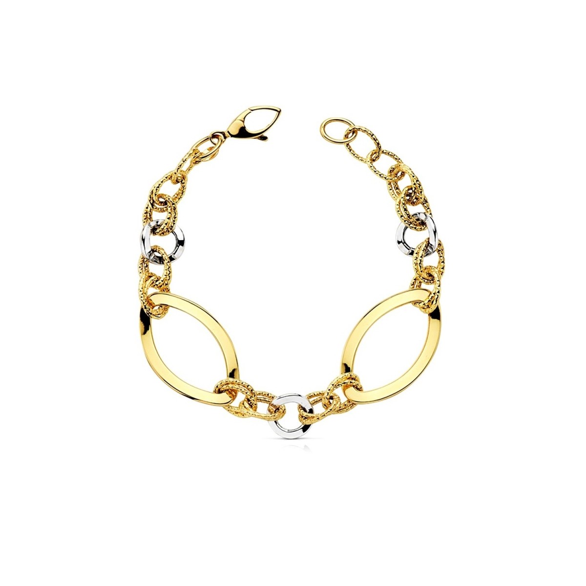 Pulsera oro 18k bicolor hueca 20cm.