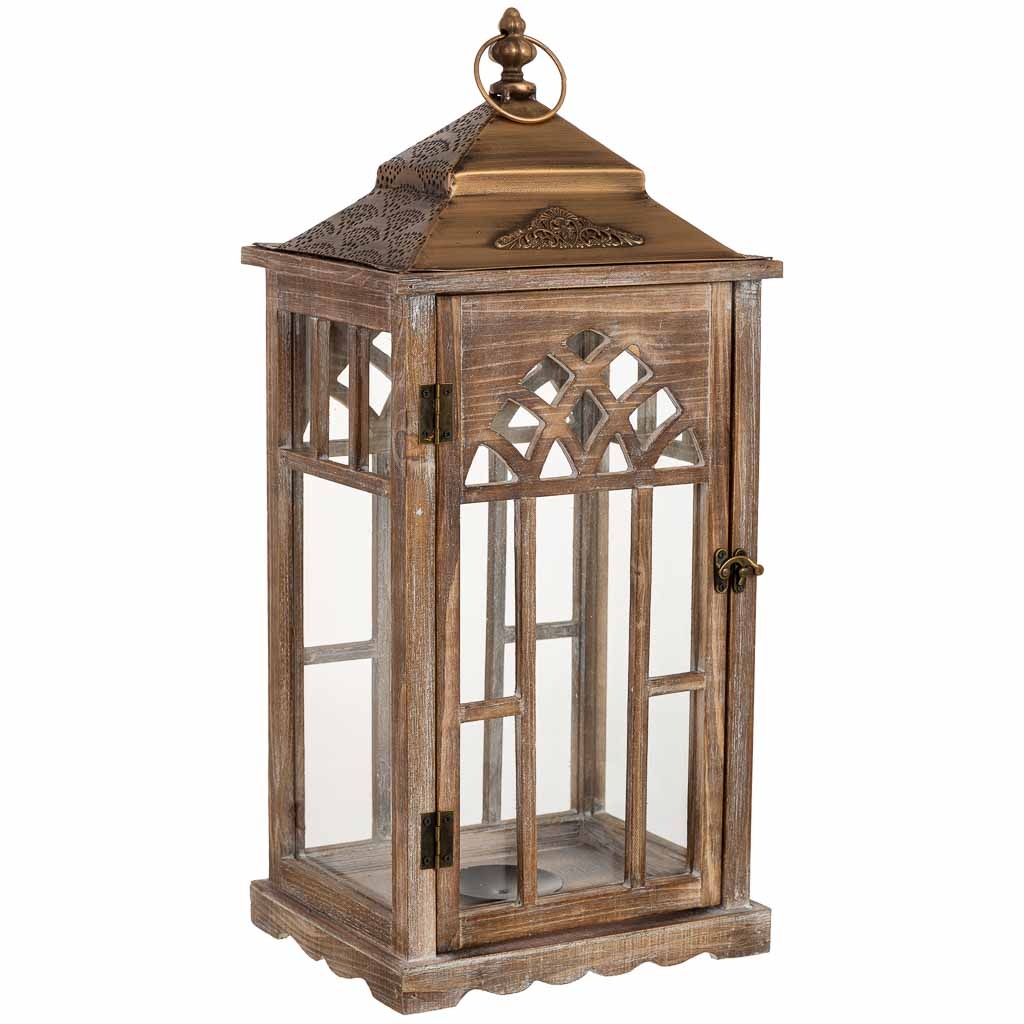 Wonderlust Deco - Farol de madera 26x21x58h cm Marrón 26x21x58h cm