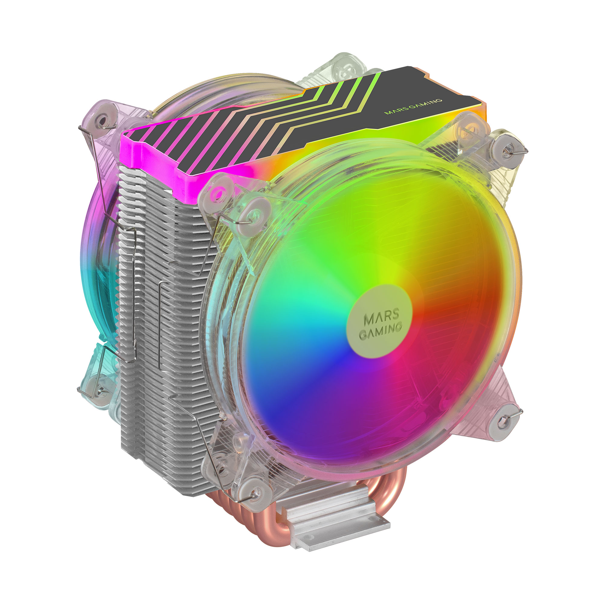 Mars Gaming MCPU66, Disipador CPU Triple ARGB, 6 Heatpipes 220W TDP, 2 Ventiladores 12cm, Multisocket Universal con Soporte 1700, Disipador Gaming Trasparente