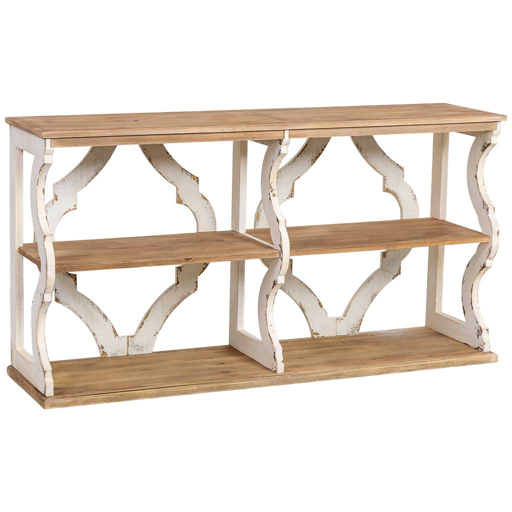 Wonderlust Deco - Estantería de madera marrón y blanca de 3 baldas 163x42x85h cm Marrón 163x42x85h cm