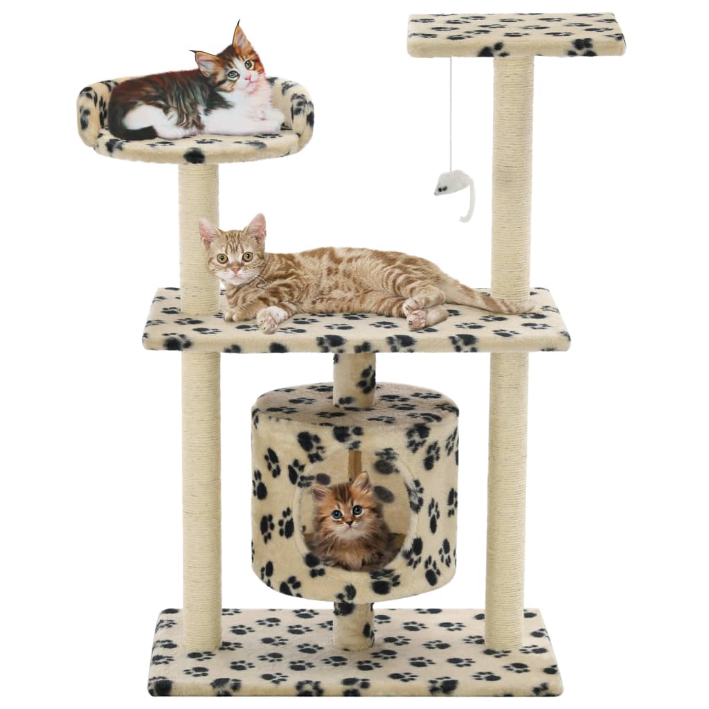 vidaXL Rascador para Gatos y Poste Rascador Sisal 95cm Huellas Mascotas Color Beige con huellasde patas,  Gris con huellas de patas,  Beige y mas