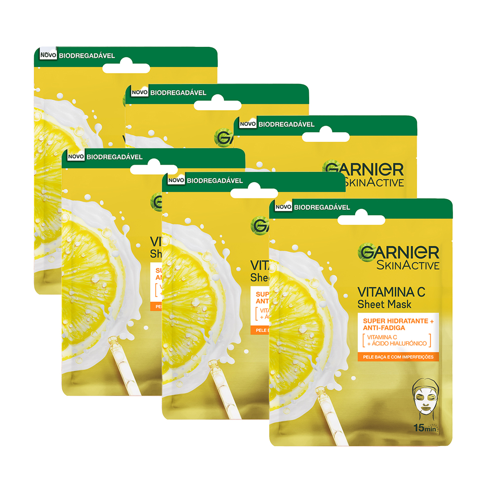 Garnier Tissue Mask Mascarilla Facial de Tejido con Vitamina C y Ácido Hialurónico. Piel Intensamente Hidratada y Visiblemente mas Iluminada y Lisa