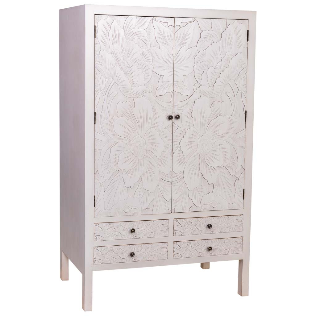 Wonderlust Deco - Armario de madera de 4 cajones y 2 puertas 100x45x160 Blanco 100x45x160h cm