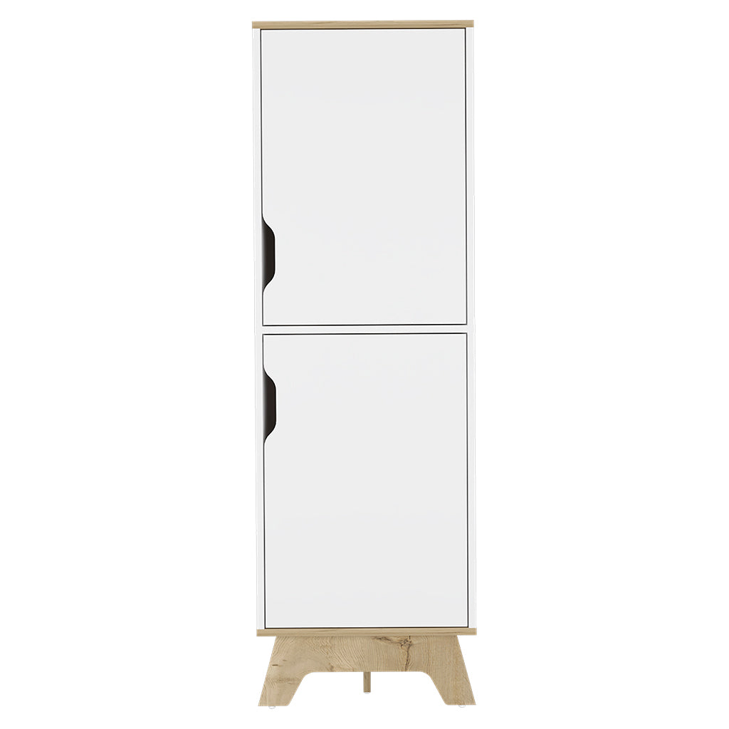 TUHOME Mueble auxiliar de cociona alto Pamplona con 4 estantes y 2 puertas, Blanco/Roble claro