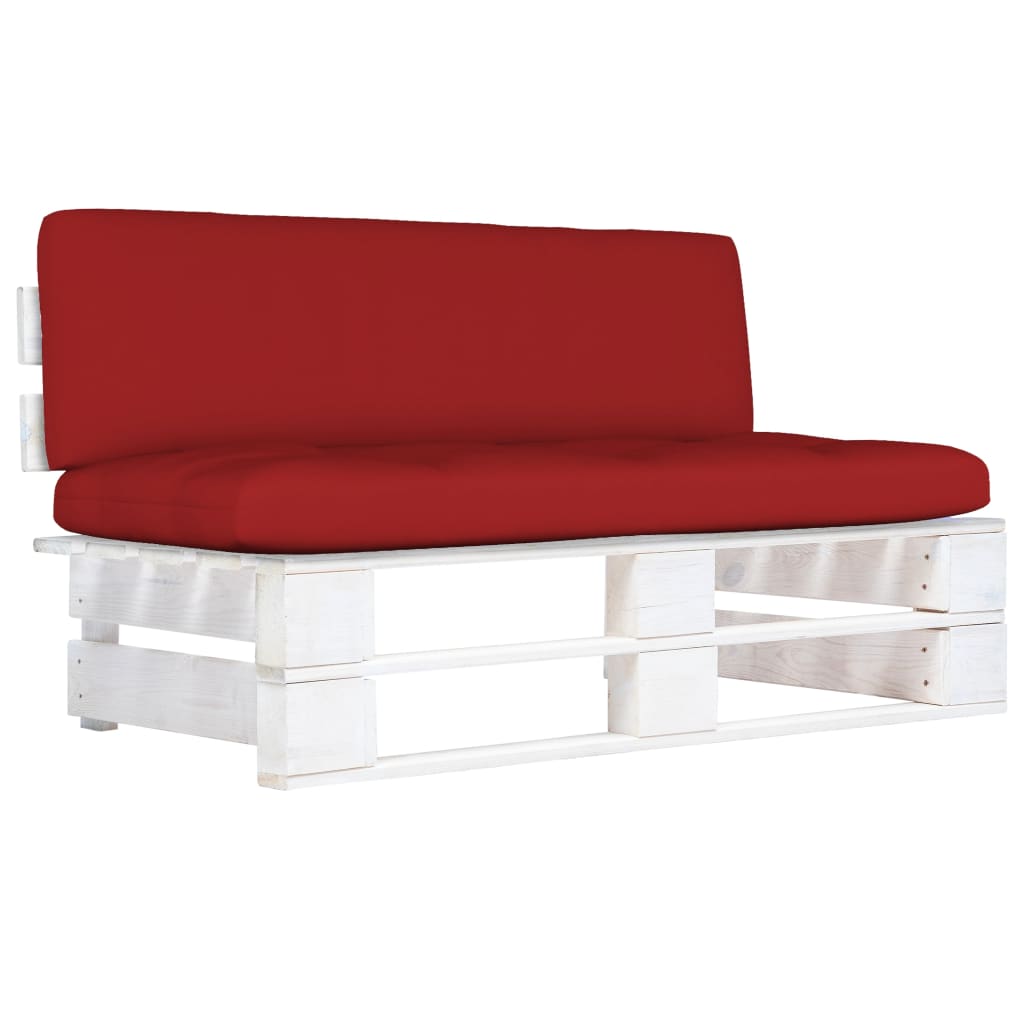 vidaXL Sofá central de palets de jardín madera pino impregnada blanca en color Rojo/Taupé/Estampado de hojas y más | acolchados duraderos para sofás de jardín terraza exterior