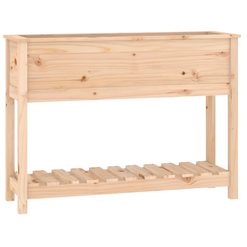 vidaXL Jardinera con estante madera maciza pino 111,5x34,5x81cm Color Natural,  Blanco,  Gris y mas