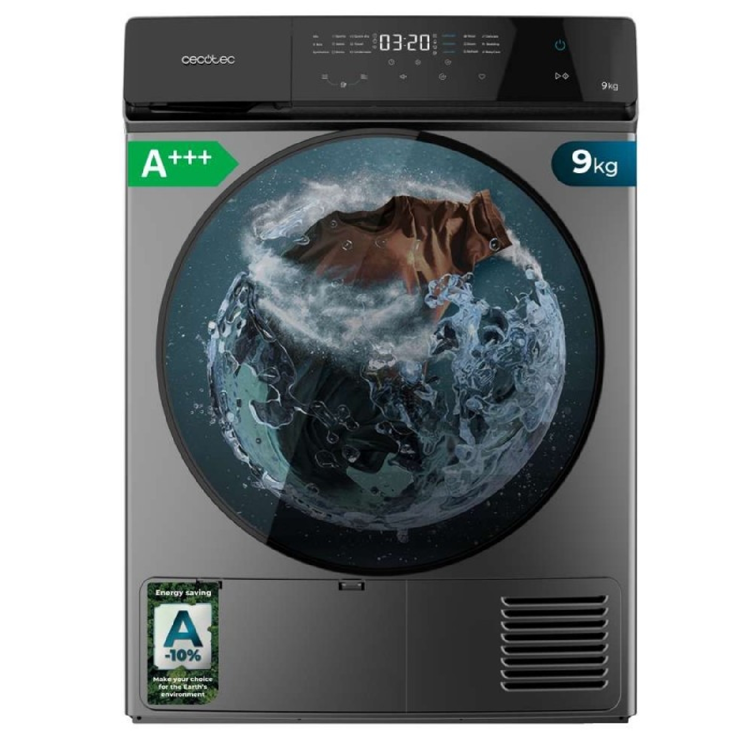 Cecotec Secadora de Bomba de Calor 9kg Bolero DressCode Dry 9400 Inverter Steel, Clase Equivalente A+++, 15 programas