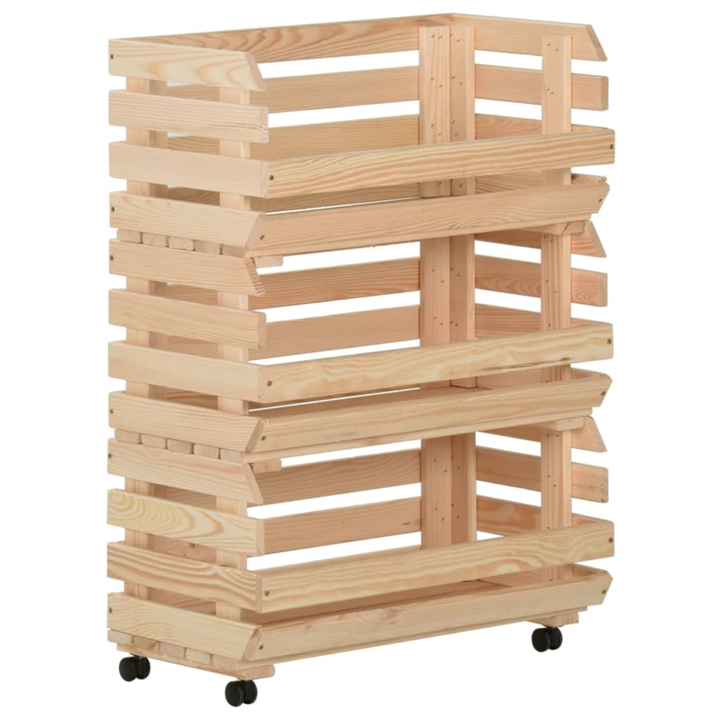 vidaXL Carrito para verduras madera maciza de pino en dimensiones 37x30x80 cm/77x30x80 cm/57x30x80 cm
