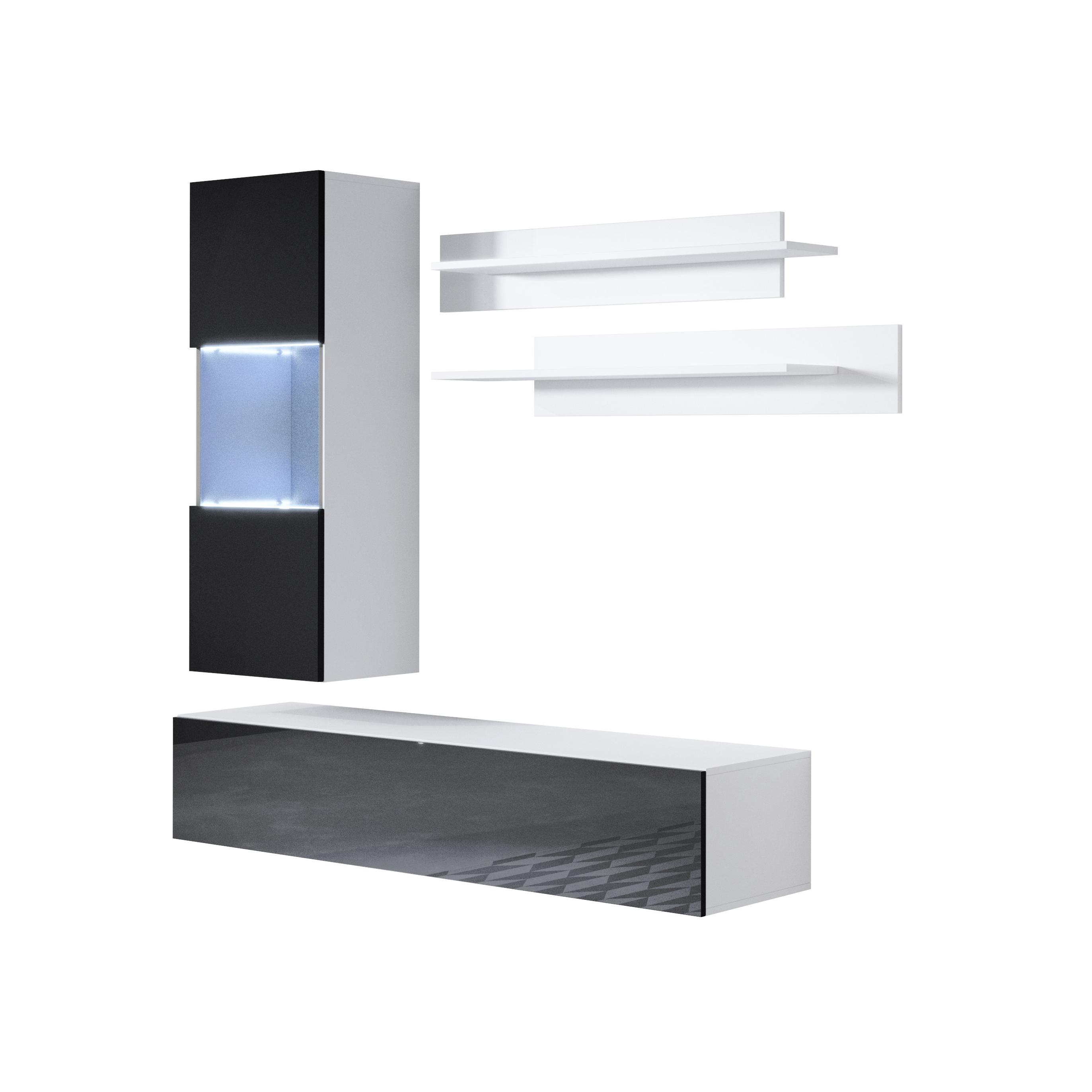 MB Muebles Bonitos - Conjunto Mueble de Salón con Vitrina, LED, Ancho 160cm, Más Colores, Modelo Luke 6