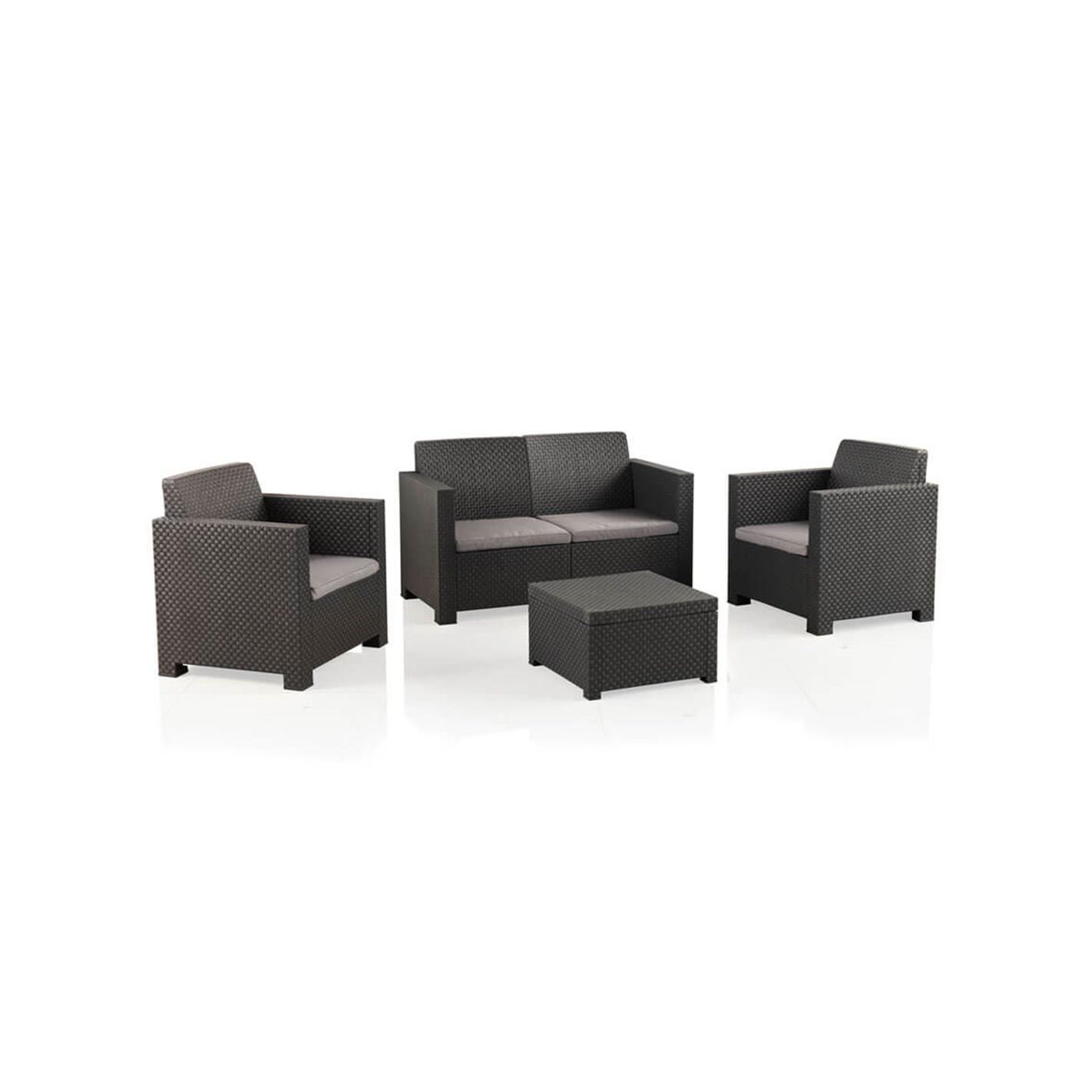 JARDIN202 - Set Muebles Jardín Evo Confort con 4 Plazas - Mobiliario Exterior con Mesa Auxiliar y Cojines