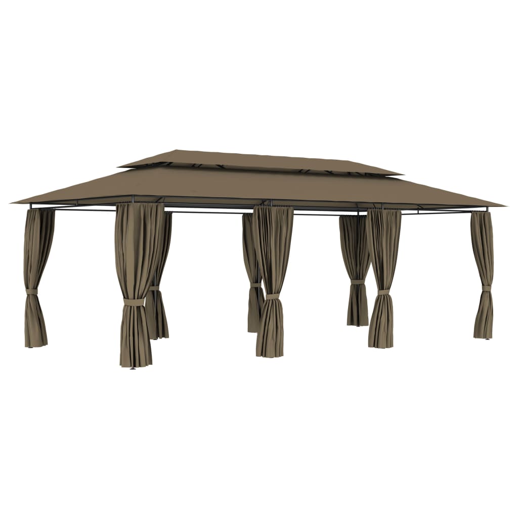 vidaXL Cenador con Cortinas Gris Taupe 180g/m² 600x298x270 cm Pérgola Jardín