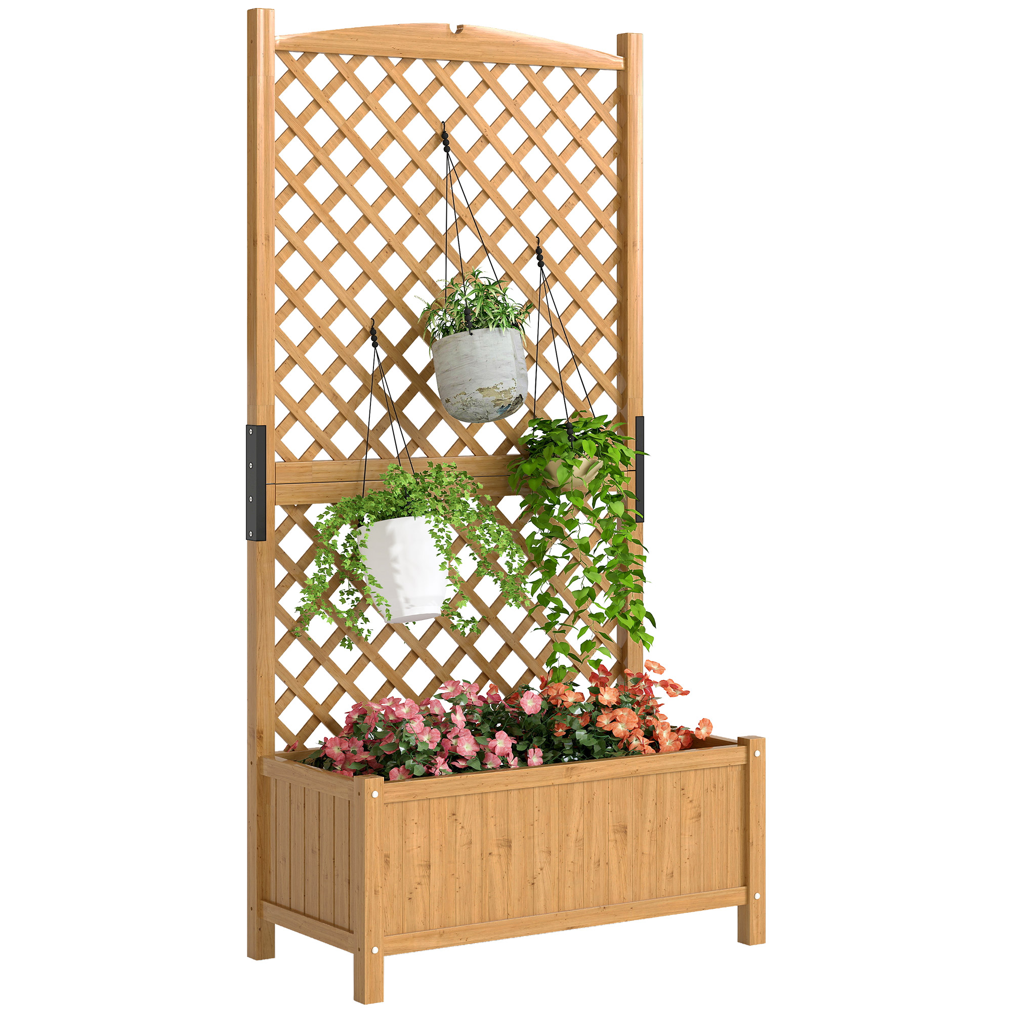 Outsunny Arriate de Jardín con Enrejado Jardinera con Celosía Macetero con Soporte para Trepadora Cultivos Plantas Flores para Exterior Patio Terraza Balcón 90x45x180 cm Natural