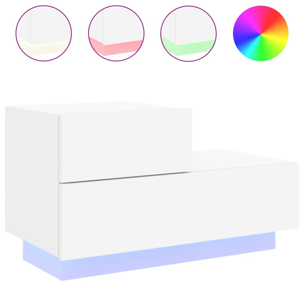 Mesita de Noche Vidaxl con Luces LED 70x36x40,5 Cm - Blanca
