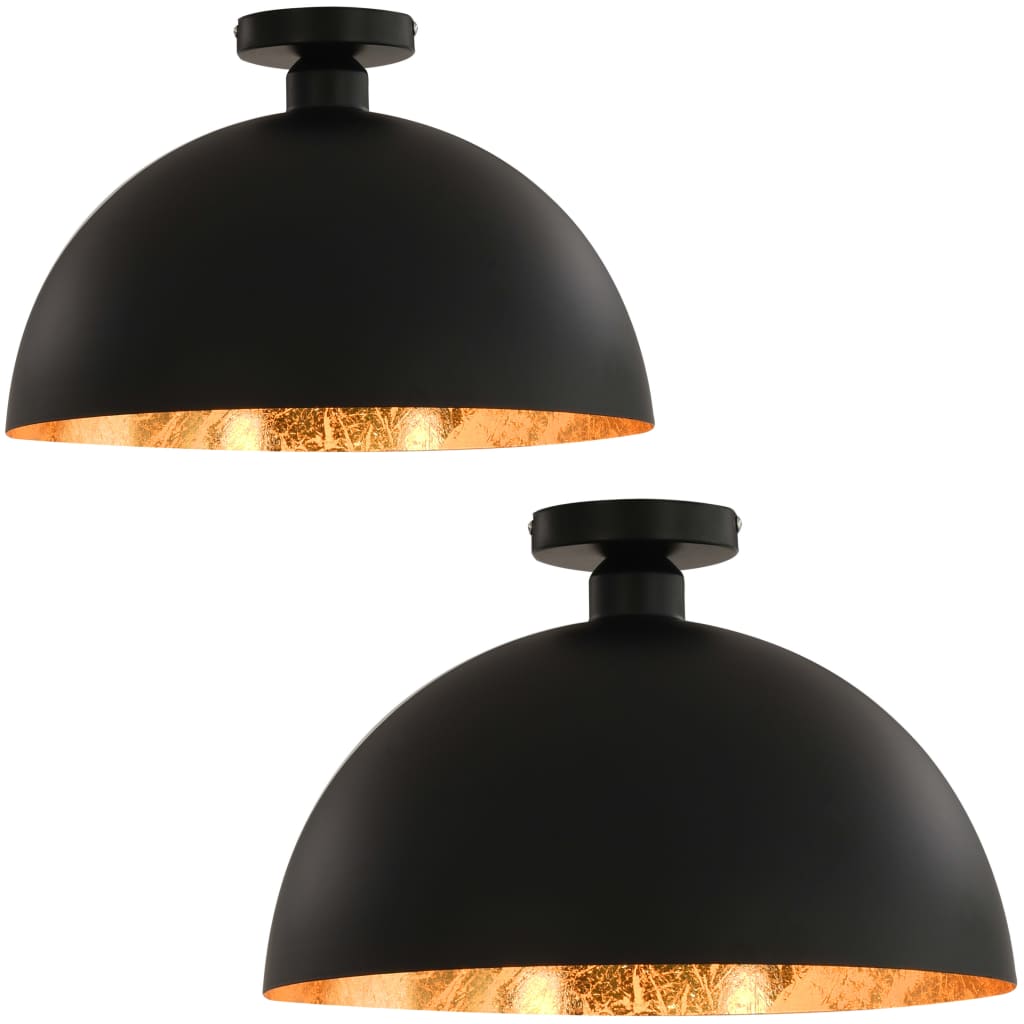 vidaXL Lámparas de techo 2 uds semiesféricas negro y dorado E27