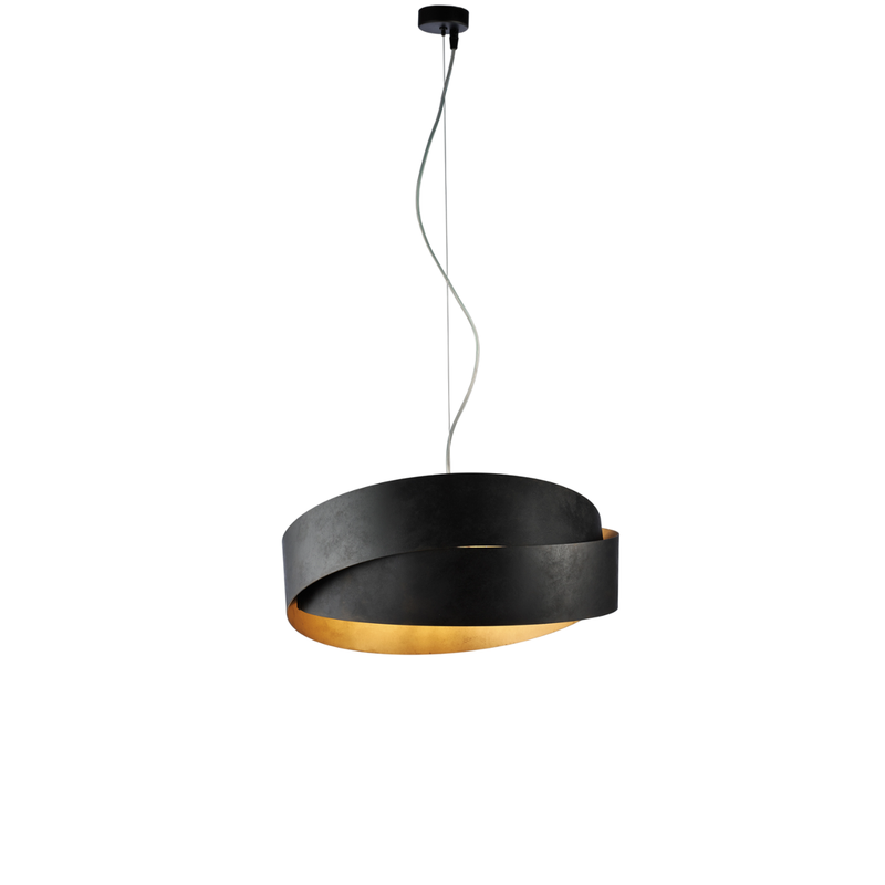 Astro - Lámpara colgante negra con decoración, interior oro antiguo y cable de acero ajustable, 2 luces - Belight