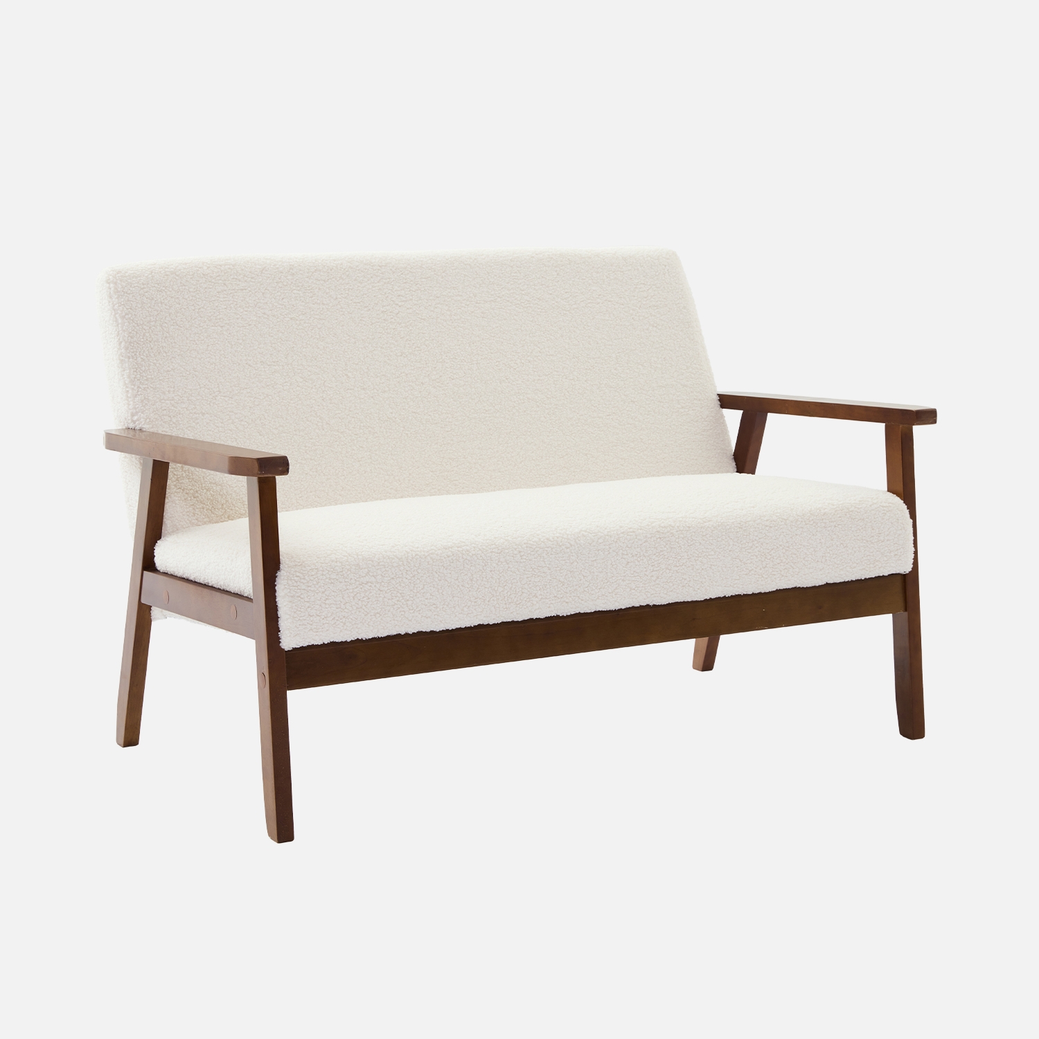 sweeek - Sofá-banco de borreguito, patas teñidas, madera oscura, 2 plazas , Isak borreguito , 114x69x73