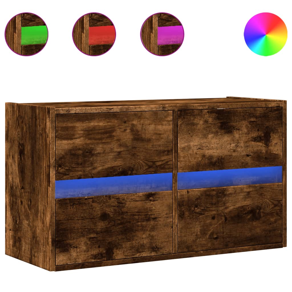 vidaXL Mueble de TV de pared con luces LED roble ahumado 80x31x45 cm