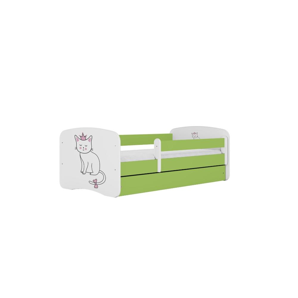 Cama 140 x 70 cm Kocot Kids com gaveta e colchão BabyDreams Cat Green
