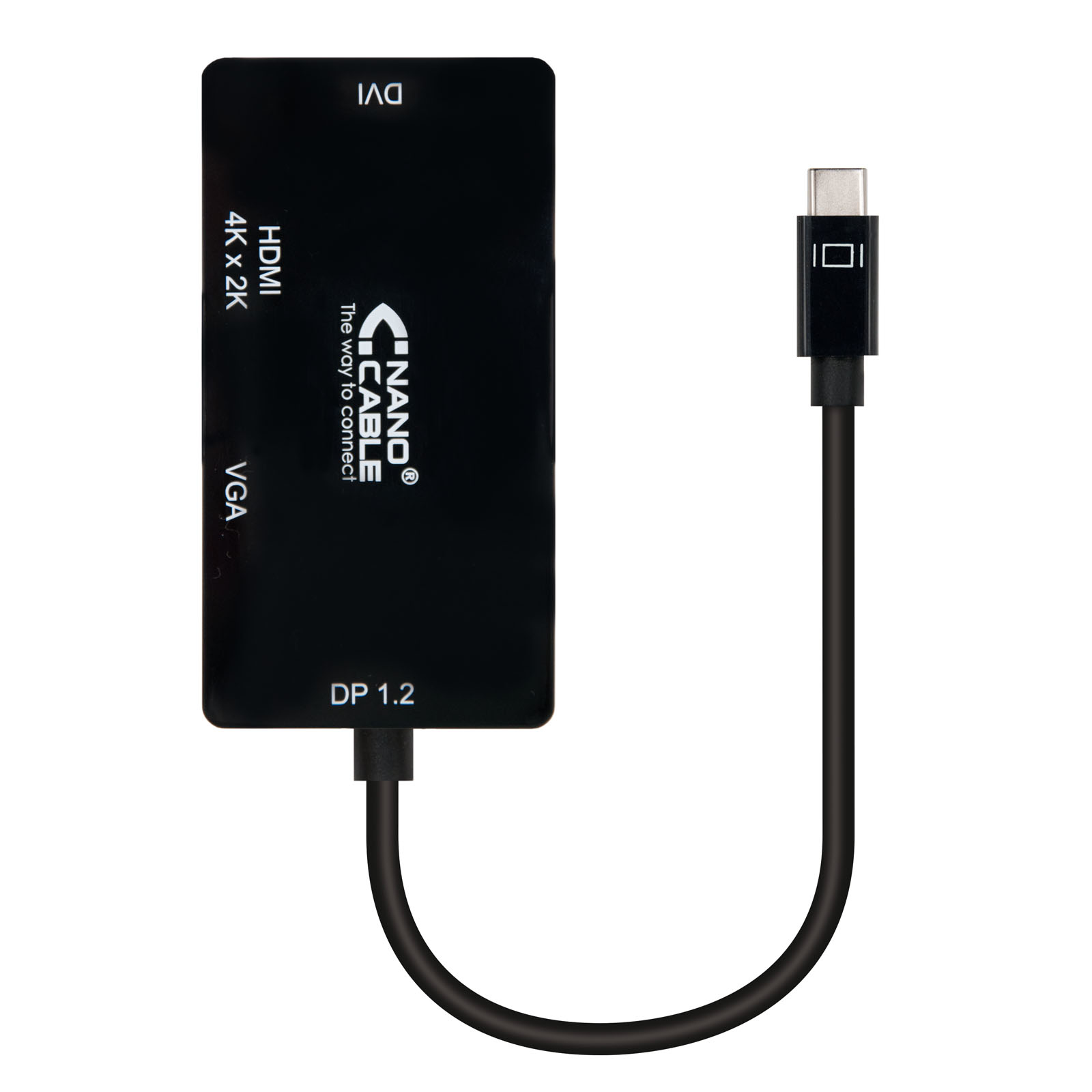 Nanocable Nano Cable 10.16.4301-BK Noir (), 0,1 m, USB C, VGA + HDMI + DVI, Macho, Hembra, Derecho