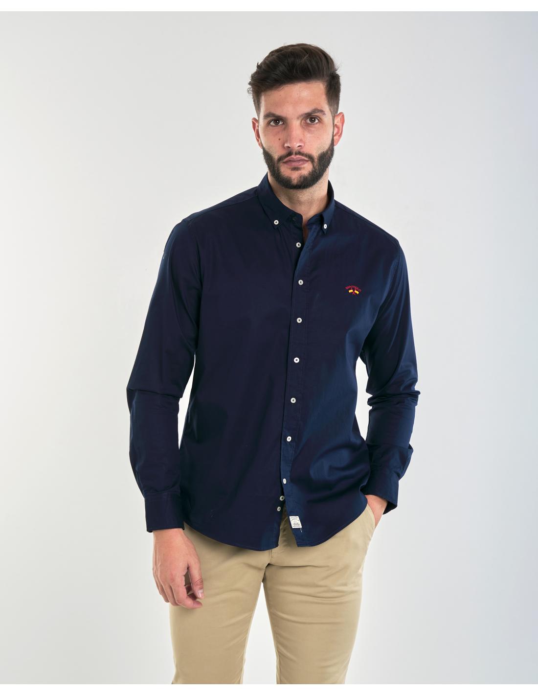 Camisa Spagnolo Oxford Liso para Hombre en Azul Marino