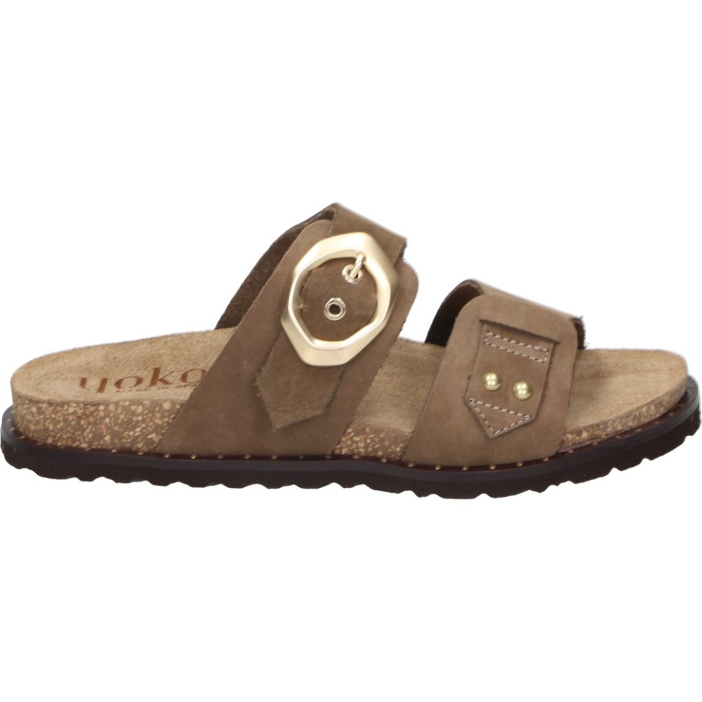 YOKONO | Sandalias de Piel Yokono Bolus para Mujer – Sandalias Plana en Color Marrón – Sandalia con Ajuste de Hebilla – Destalonada – Sin Cierre – Plataforma Media y Cómoda – Versátiles y Combinables – Modelo BOLUS-254