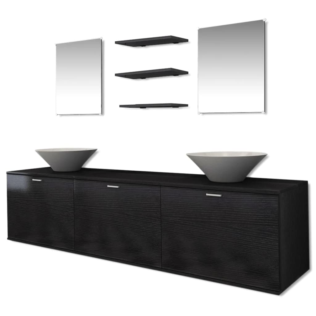 vidaXL Conjunto de muebles de baño y lavabo 8 piezas negro