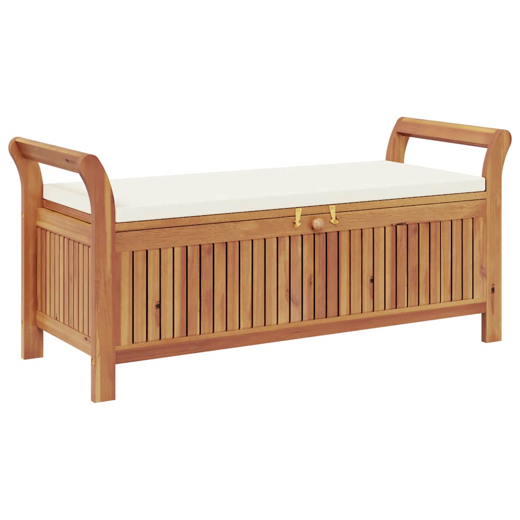 vidaXL Banco almacenaje jardín con cojín madera maciza de acacia 126cm