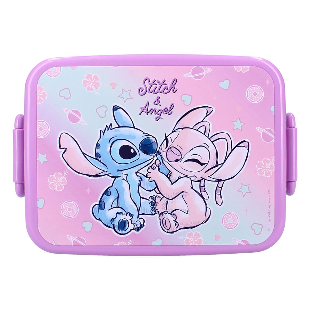 Vadobag STITCH ANGEL Fiambrera de plástico porta snacks con tapa - dimensiones 16x13x5cm DISNEY Original Lilo y Stitch