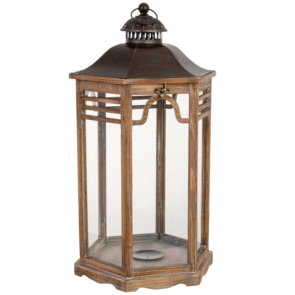 Wonderlust Deco - Farol de madera marrón 40.5x34.5x72.5h cm Marrón 40.5x34.5x72.5h cm