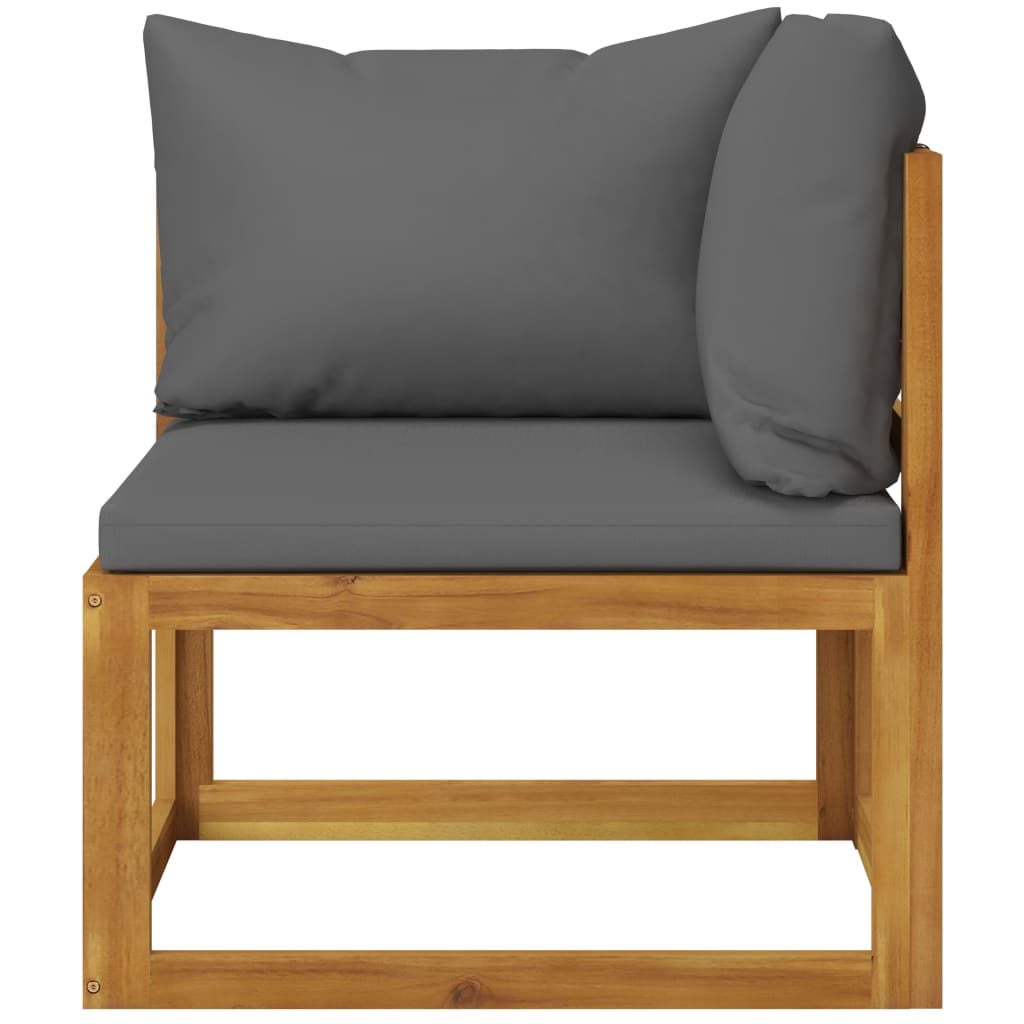 Vidaxl Sofá de Esquina Seccional y Cojín Madera de Acacia Gris Oscuro Crema Conjunto Terraza Muebles Jardín Exterior