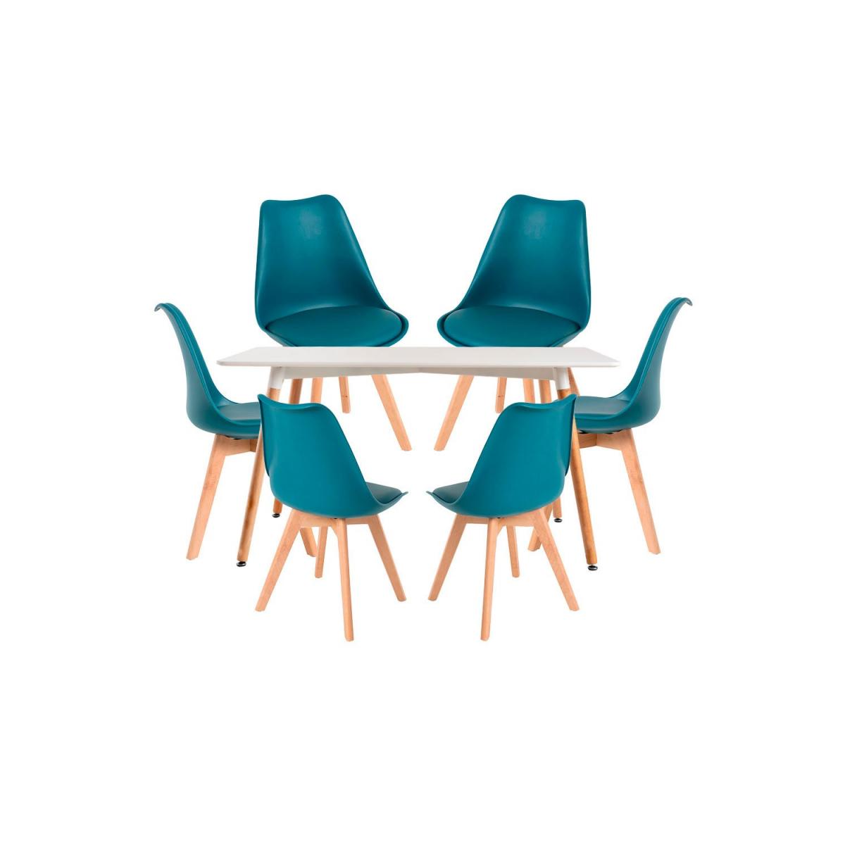 Regalos Miguel - Conjuntos de mesa y sillas - Conjunto Mesa Tower Rectangular 120 x 80 cm Blanca y Pack 6 Sillas Synk Basic - Verde azulado
