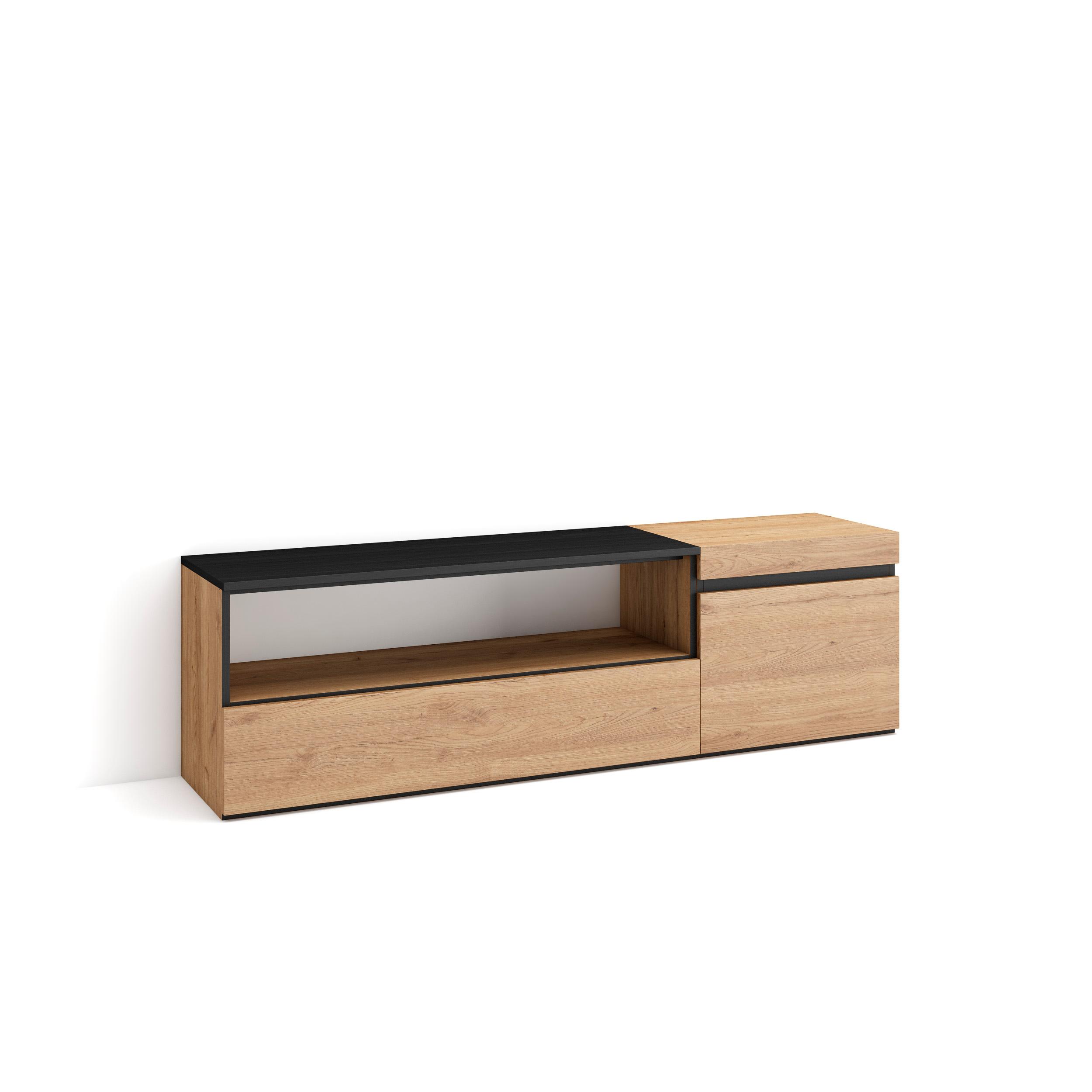 Skraut Home, Mueble de Televisión en melamina de alta calidad, Veteado de madera, Tacto poroso, Estilo Moderno Elegante, 150x35x45cm
