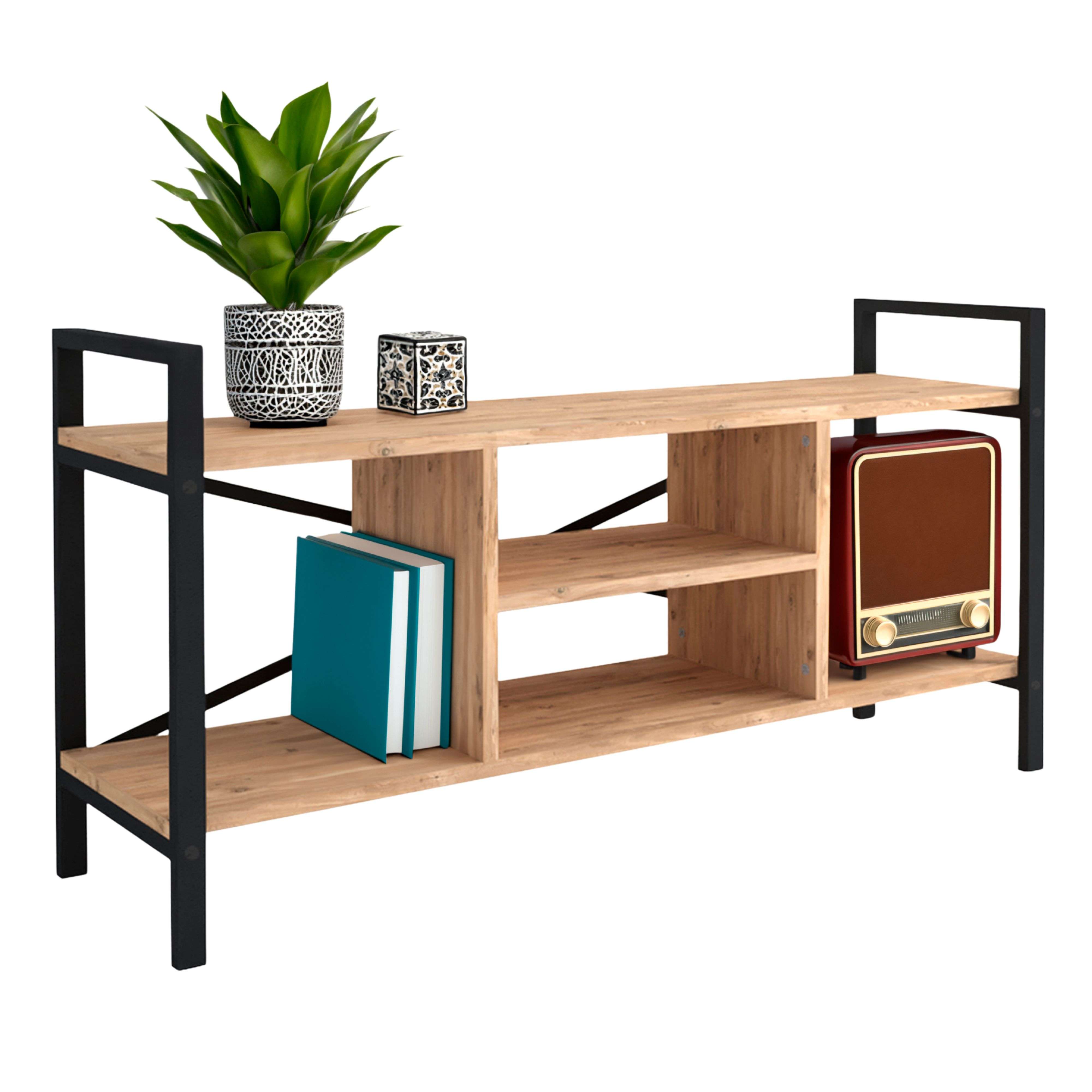 Miroytengo Mueble TV para Salón Rus 4 Huecos Negro y Roble Safir 120x63x37 cm