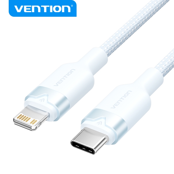 Vention cable de carga usb-c/lightning - aluminio y algodon trenzado - 480mbps - 3a - 27w max - color azul