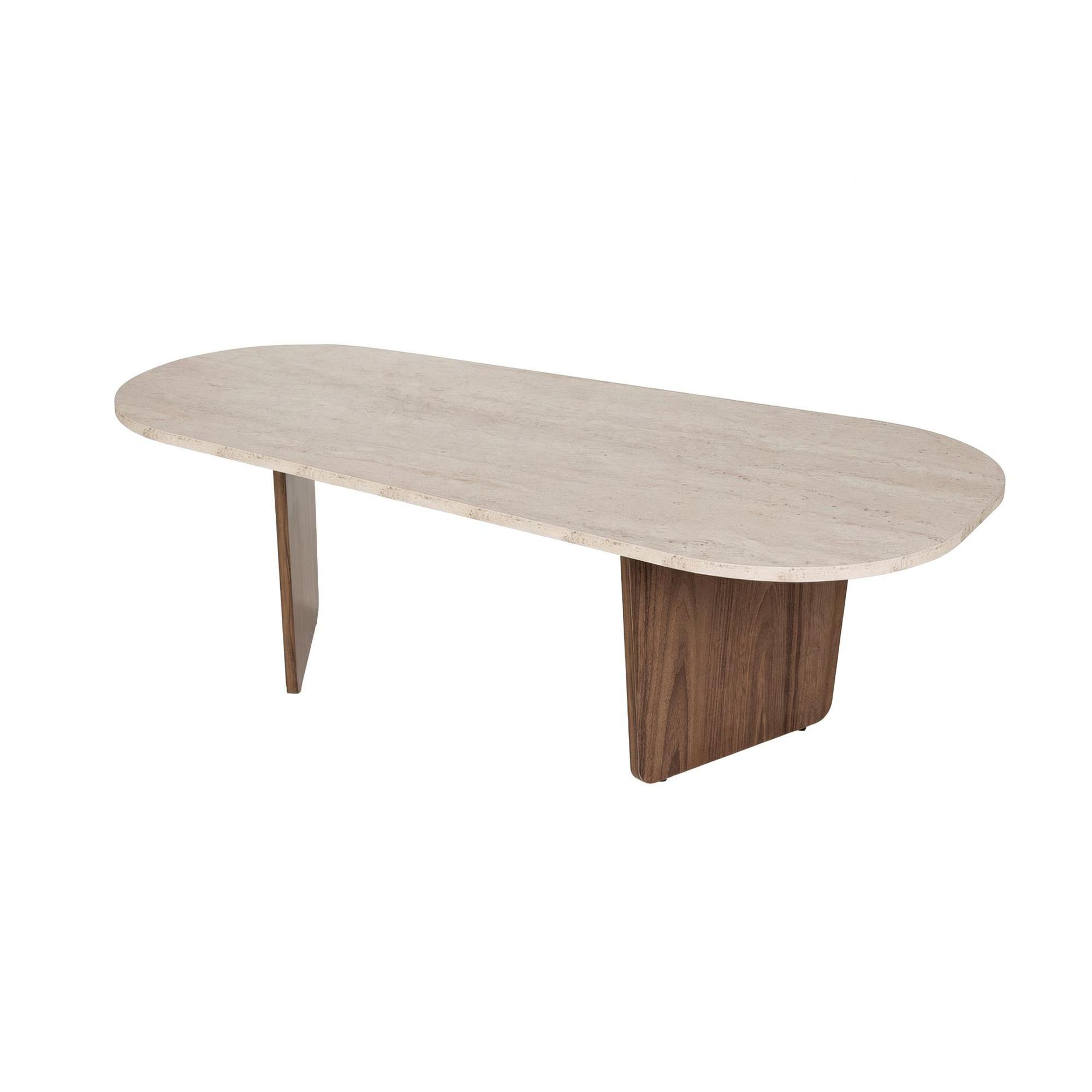 Habitat y Jardin - Mesa baja de madera "Ovalis" - 130 x 65 x 40 cm - Travertino / Nogal