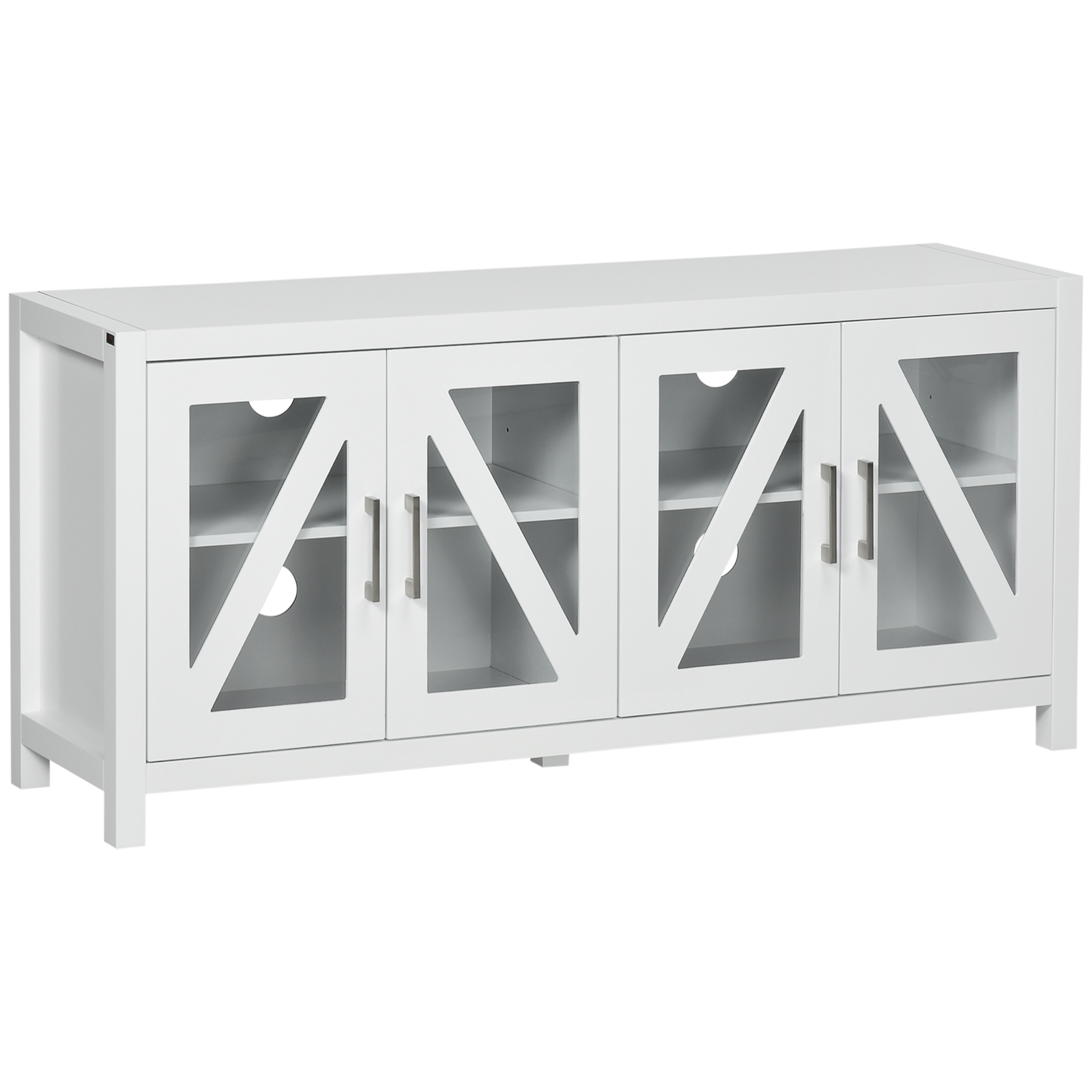 HOMCOM Mueble TV de Salón Mesa para Televisores de hasta 58" con 4 Puertas de Vidrio Templado Estantes Ajustables y 4 Orificios para Cables para Dormitorio 130x35x60 cm Blanco