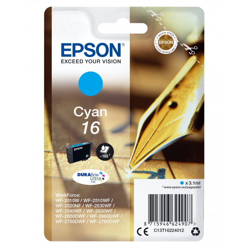Epson - Pen and crossword Singlepack Cyan 16 DURABrite Ultra Ink - C13T16224022 C13T16224022