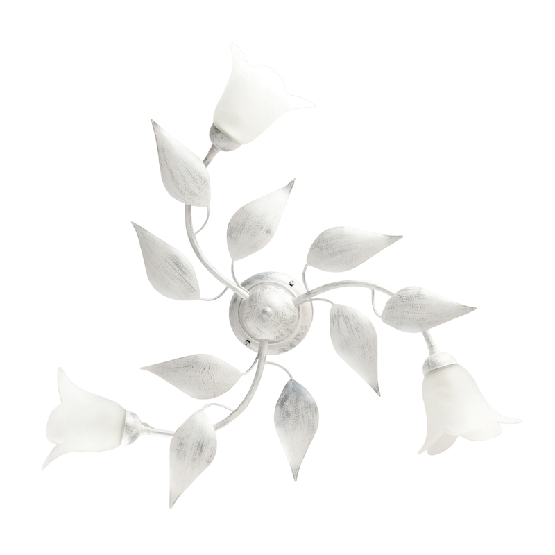 Olga - Lámpara de techo blanca con cristal alabastro y acabado plata antigua, 3 luces Ø67 cm - Belight