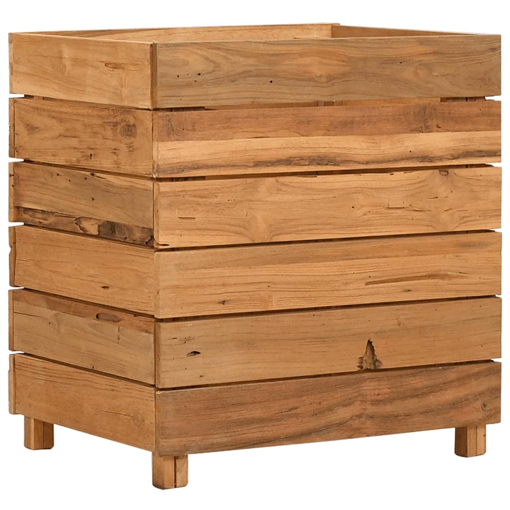 Vidaxl Arriate Elevado de Madera de Teca Reciclada y Acero - 50 X 40 X 38 Cm