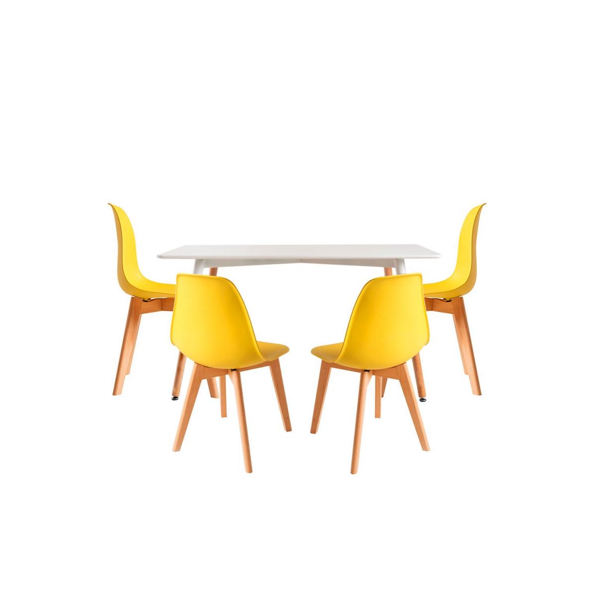 Regalos Miguel - Conjuntos de mesa y sillas - Conjunto Mesa Tower Rectangular 120 x 80 cm Blanca y Pack 4 Sillas Kelen - Amarillo