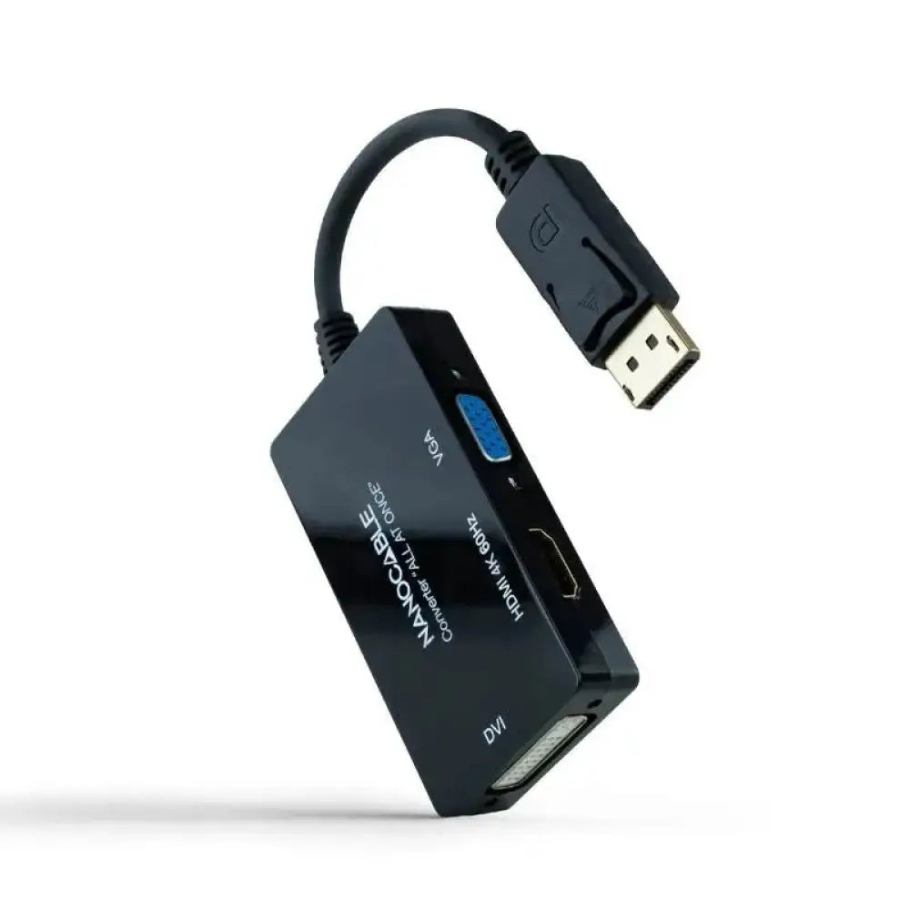 Nanocable Conversor DisplayPort a HDMI/DVI/VGA 20cm Negro