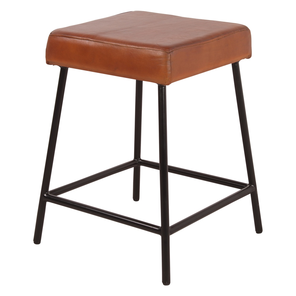 Taburete Bajo De Metal Y Piel Evolution - Misterwils Furniture For Free Souls 45x52x45