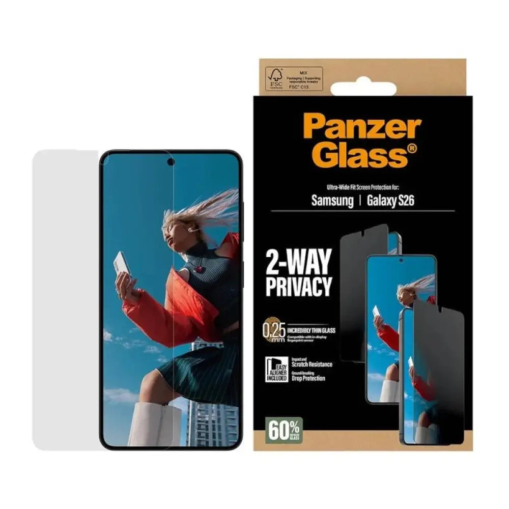 Protector de pantalla PanzerGlass Samsung Galaxy S26 2-Vías Privacidad Ultra-Wide Fit