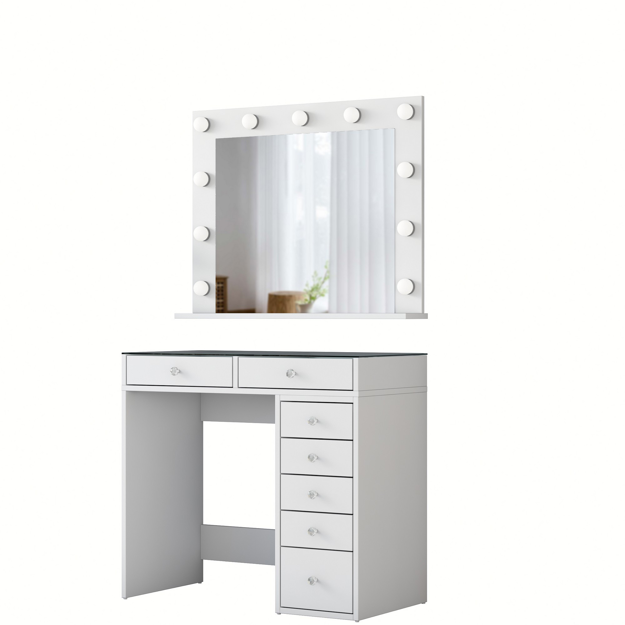 Habitat y Jardin - Tocador "Kona" con espejo de madera - 90 x 44 x 80 cm - Blanco