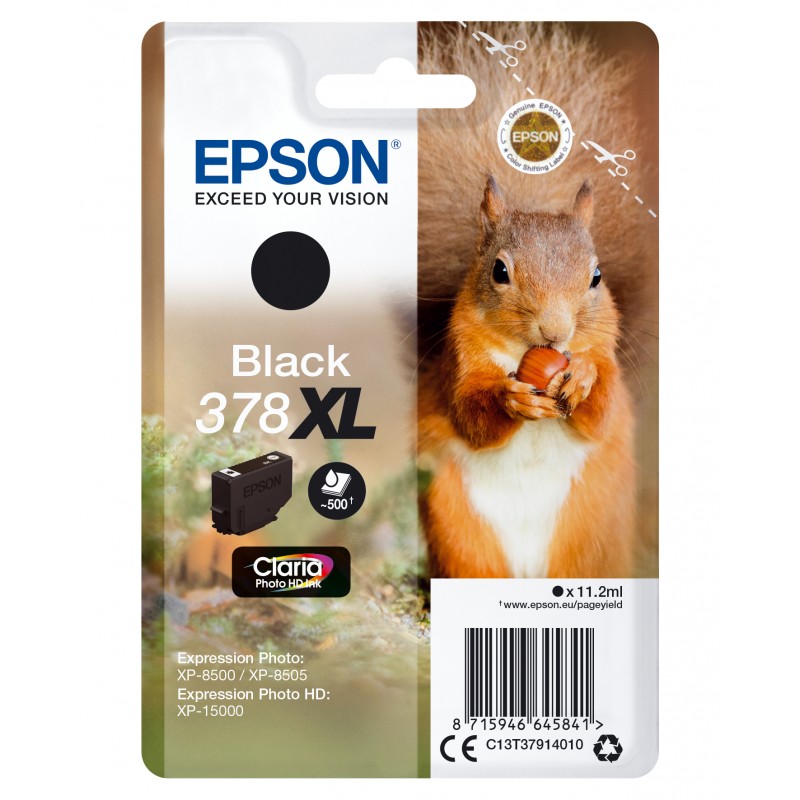Epson - Squirrel Singlepack Black 378XL Claria Photo HD Ink C13T37914010