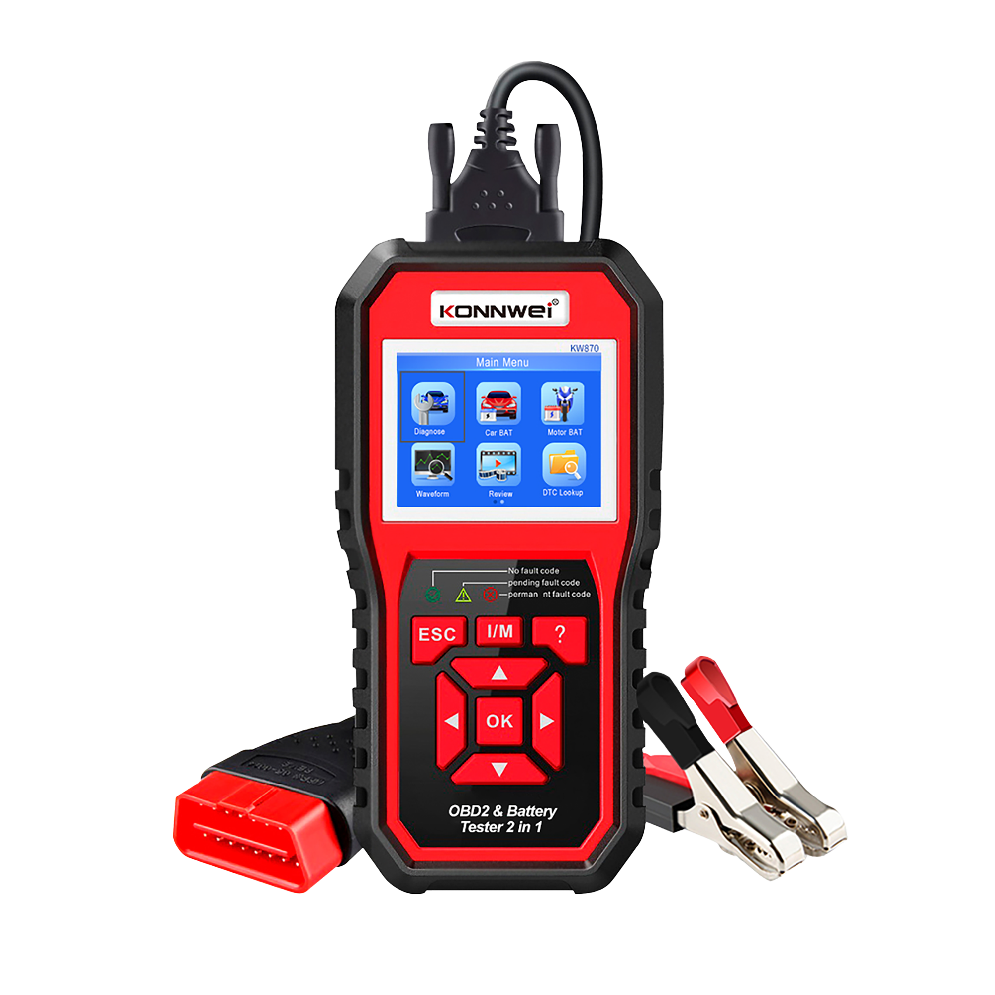 Medidor de diagnóstico OBD2, escáner y comprobador de batería Konnwei KW870