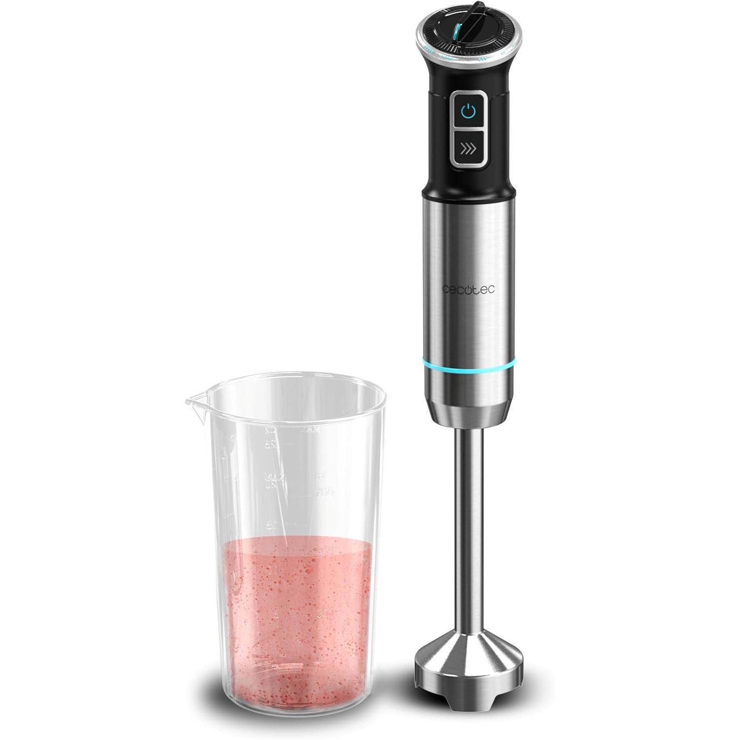 Cecotec Batidora de Mano Power Neutron 1100MAX. 1100W Potencia Máxima, 4 Cuchillas Recubrimiento de Titanio, Velocidad Ajustable, Función Turbo, Pie XL, Incluye Vaso 800ml