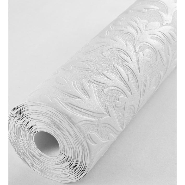 Papel pintado repintable vinílico lavable volutas blancas con textura alto relieve - Ornam Texture 123184 de GAULAN - Rollo de 10 m x 0,53 m